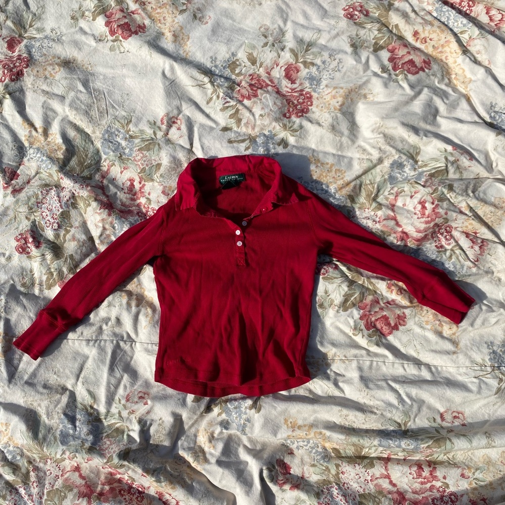 Ralph lauren red collared blouse